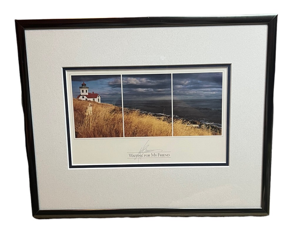 Mark Bergsma Signed Art Framed Photograph Lighthouse Dog “Waiting For My Friend”