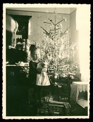 Blonde Girl with Doll at Christmas Circa 1938 – Toy 1930s Photo 9x12cm