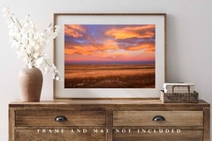 Great Plains Photography Print – Clouds Over Full Moon at Sunrise in Colorado