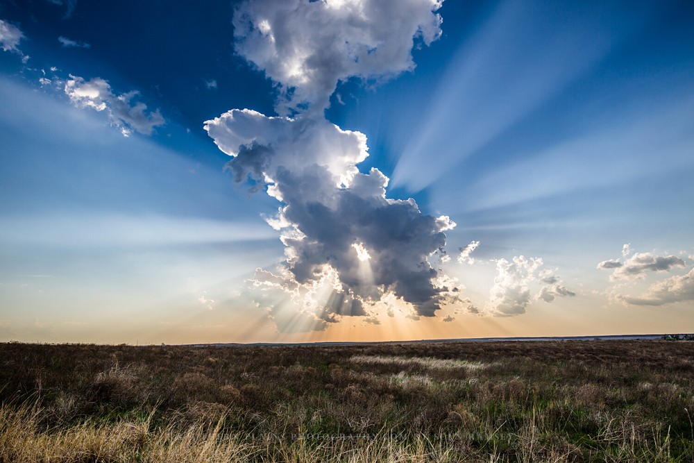 Photography Print of Sunbeams Bursting From Storm Cloud in Kansas