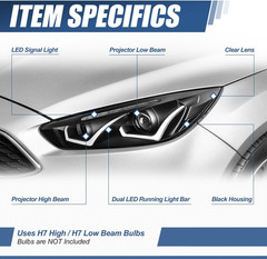 LED DRL Headlights Assembly Compatible with 2015-2018 Ford Focus, Driver Passeng