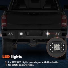 Rear Bumper 3Pcs Compatible with 2010-2024 Dodge Ram 2500 3500 W/ 2 18W LED Ligh