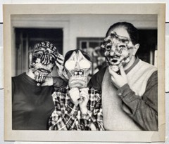 Vintage Mask Family Portrait Surreal Halloween Strange Bizarre BW Art Photograph