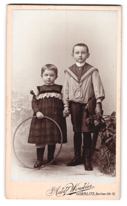 Photography Adolf Winkler, Görlitz, Berliner-Str. 12, two children with tires and