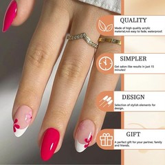 24 Pack Short Oval French Nails Press on Nails, Floral Custom Fit Design Acrylic…