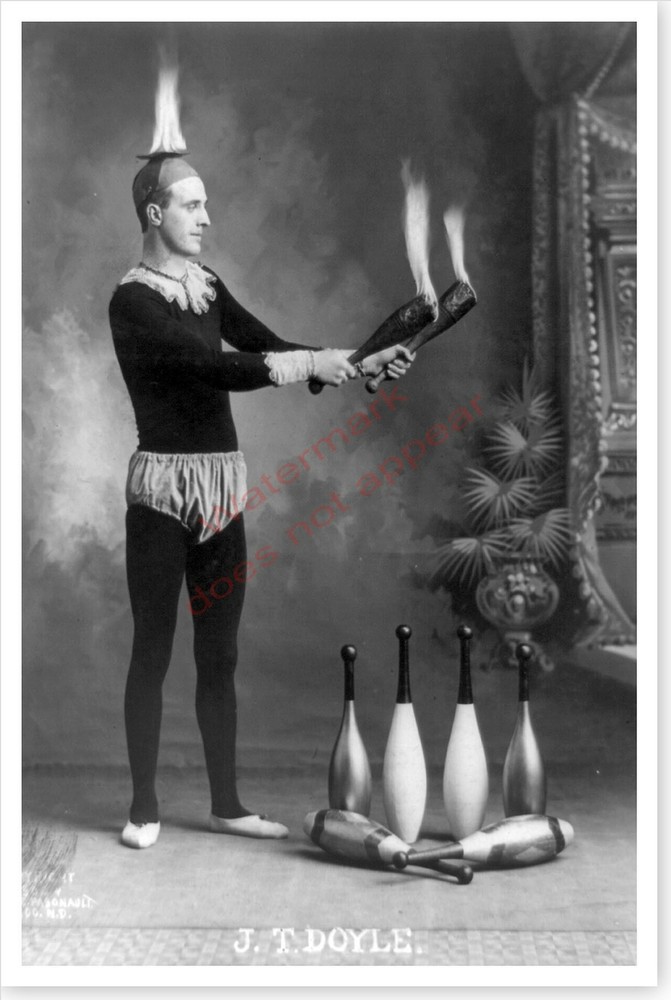 J T Doyle With Flaming Pins Carnival Vaudeville Juggler 1902 Silver Halide Photo