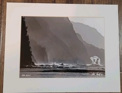 Signed Hauft Photograph Kee Beach Wave B&W Surf Photography Matted Print