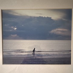 Sunset Beach Photography Child at Dusk Ocean Landscape Framed Matted Wall Art
