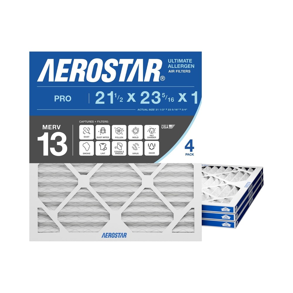 Aerostar 21 1/2×23 5/16×1 MERV 13 High Efficiency Pleated Air Filter, 4-Pack,…