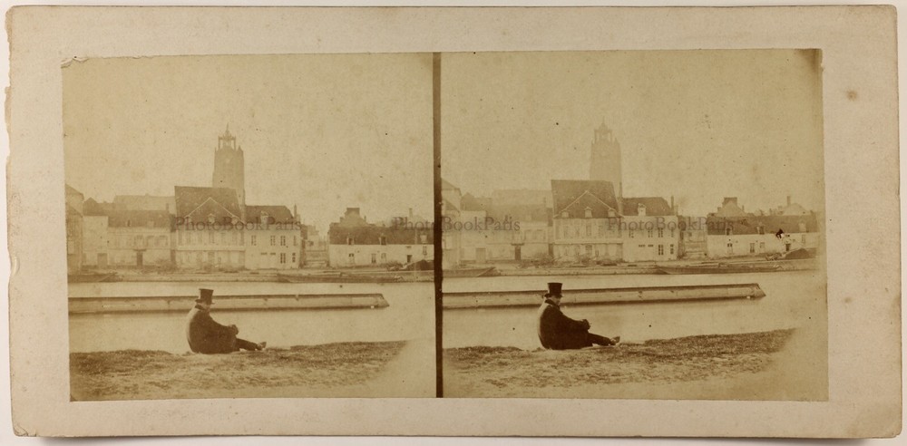 France Nogent-Sur-Seine c1860 Photograph Camus Self-Portrait Stereo Albumin