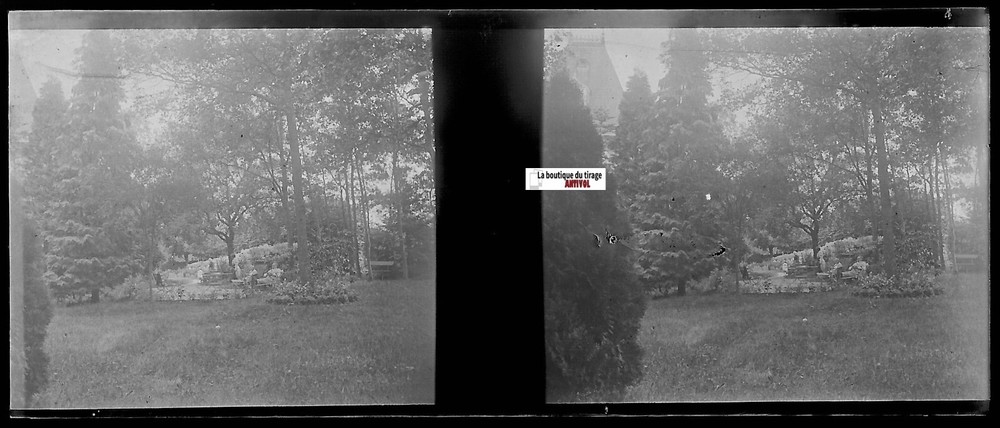 Park, Relaxation, Stereo Glass Photo Plate, Black & White Negative 4.5X10.7 Cm