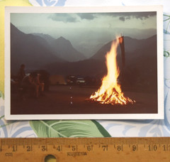Photo 1972 Mountains Car Fire Camping Campfire Color Tents Vintage AU