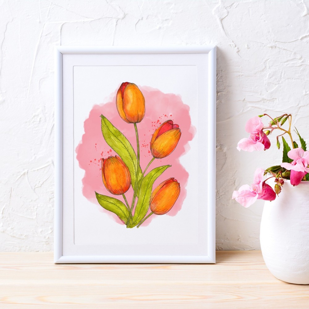Watercolour Tulips 5×7″ High Quality Art Print | Spring Decor
