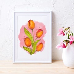 Watercolour Tulips 5×7″ High Quality Art Print | Spring Decor