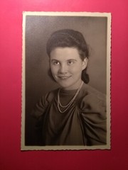 Old photo postcard antique beautiful portrait girl old photo Christmas 1941