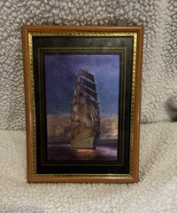 6″x 8″ Framed Foil Art Print of Mid-Century Sailboat Great Condition