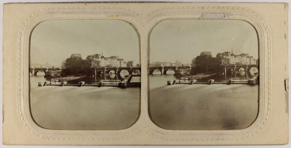 France Paris La Seine Island Of The City c1858 Photo Stereo Diorama Vintage