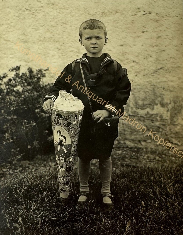 orig. Photo Child Boy School Bag Enrollment First Day of School Grade School Circa 1920