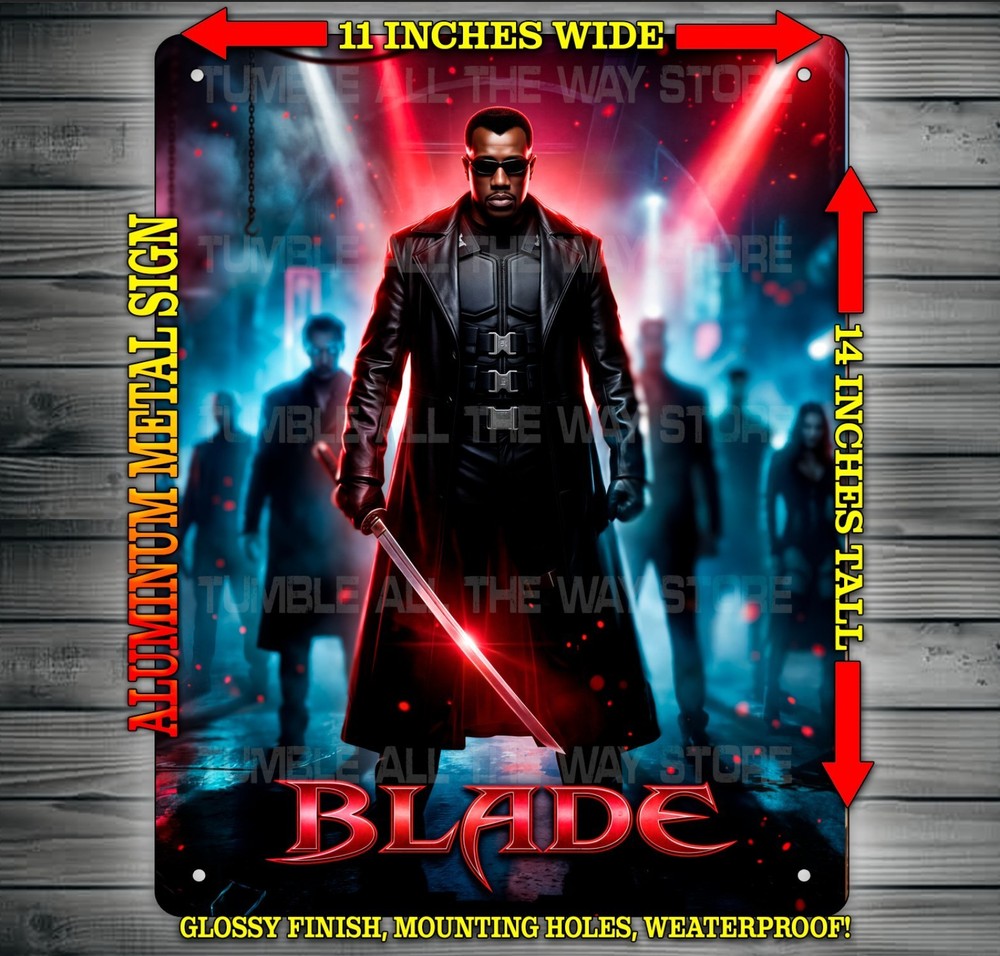 Blade 90s Wesley Snipes Vampire Thriller Movie Metal Sign Wall Art 14×11″