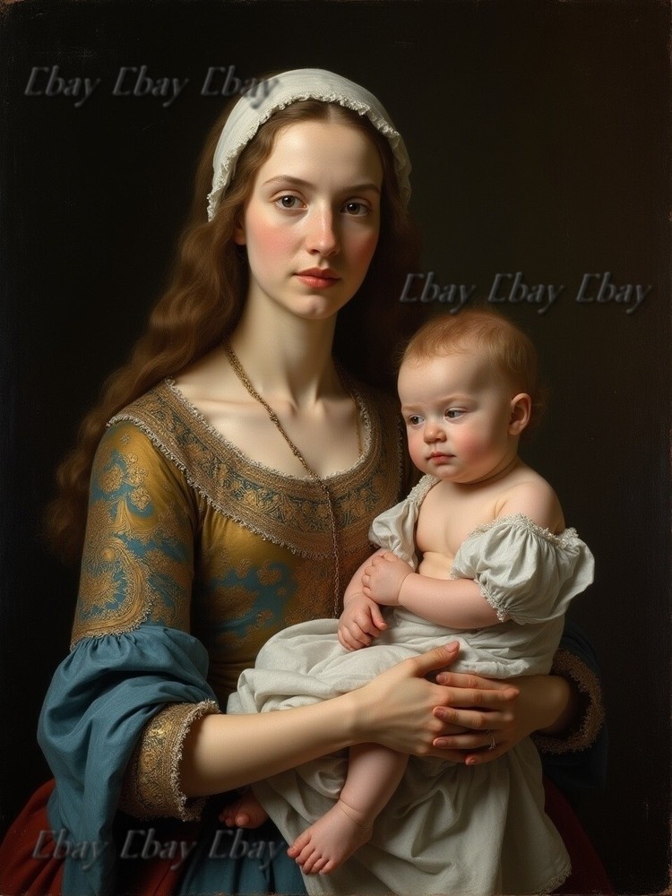 A3 Photo Mother Child Tenderness Artistic Glossy Paper Decor -016