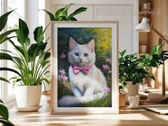 Wall Art Printable Image White Cat Acrylic Canvas Painting Wall Decor