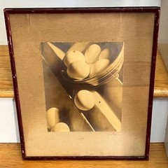 Antique Primitive Black & White Photo Of Farm Eggs / Rustic Red Wood Frame 15×13