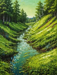 Forest Stream – Digital Image Picture PC Phone Background AI Art, 4 images – #24