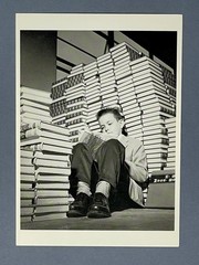 Student Studying In Book Stacks c. 1960 Fotofolio Art Photo Print Card 4.25”x6”