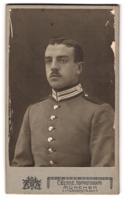 Photograph C. Berne, Munich, Türkenstr. 20, Portrait Soldier in Uniform with Obe