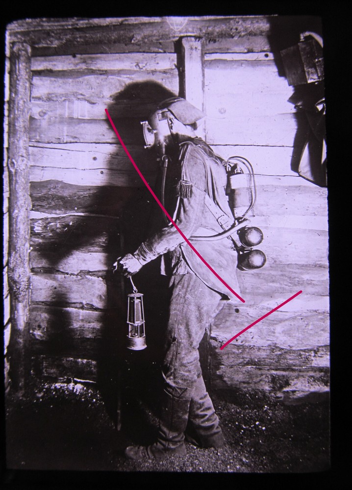 mining miner rescue equipment antique hist. large glass picture
