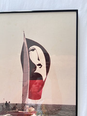 Vintage ART DECO Sailboat Photo Framed Lady Face Sail 18″H x 13″W Photograph
