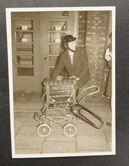 Photo Portrait Harmonipan Musical Instrument Pram Man Advertising Sign Vintage