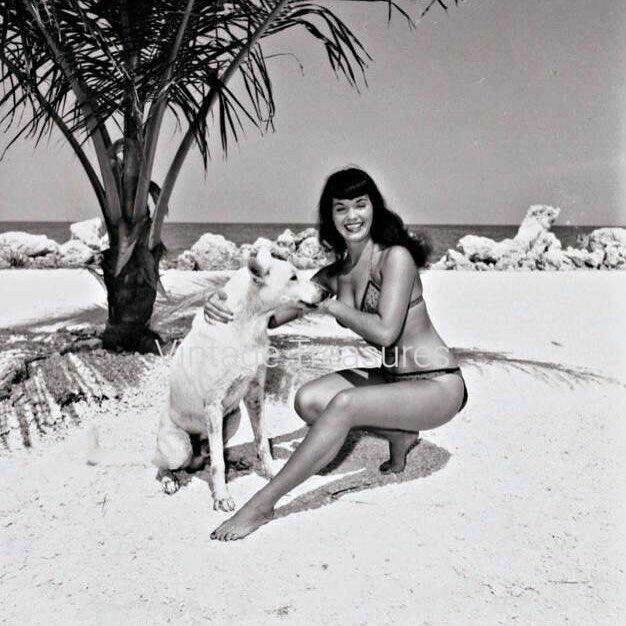 Bettie Page Poses with a Dog Photo Print Poster