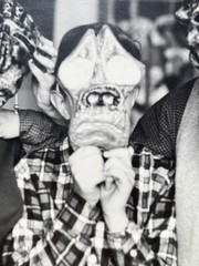 Vintage Mask Family Portrait Surreal Halloween Strange Bizarre BW Art Photograph