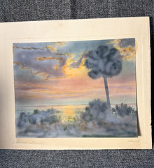 Vintage William James Harris Hand Colored Photograph Florida Sunset Signed Art