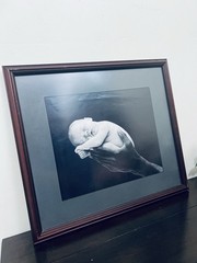 Black & White Portrait Photograph of Baby in Hands, Happy Mother’s Day,