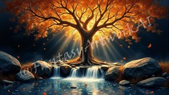 Golden Tree – Digital Image Picture PC Phone Background AI Art, 3 images – #28
