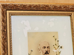 Lot 2 Vintage Gold Framed Black White Portrait Photographs Hand Painted Flowers