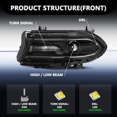 Headlight Assembly Fits for 2015-2022 Dodge Charger [Factory Hid/Xenon Type] wit