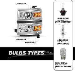 Headlight Assembly Fit for 2014 2015 Chevy Silverado 1500 | Pickup Truck OE Styl