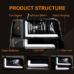 LED DRL Headlight Assembly for 1992-1996 Ford F150 F250 F350/1992 1993 1994 1995