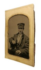 MID-19TH C AMERICAN ANTIQUE B & W OCCUPATIONAL TINTYPE RR CONDUCTOR