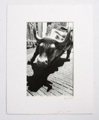 AKI DAVIS Signed Photograph Charging Bull Sculpture NYC B&W Silver Gelatin