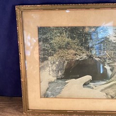 Vintage Framed Photo Of Bridge Over Creek Matted Ready To Hang 12.75”W x 10.75”H