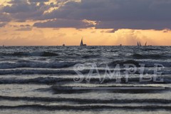 Yacht sunset sea waves clouds rocks shore nature Marine art Picture Photo Print