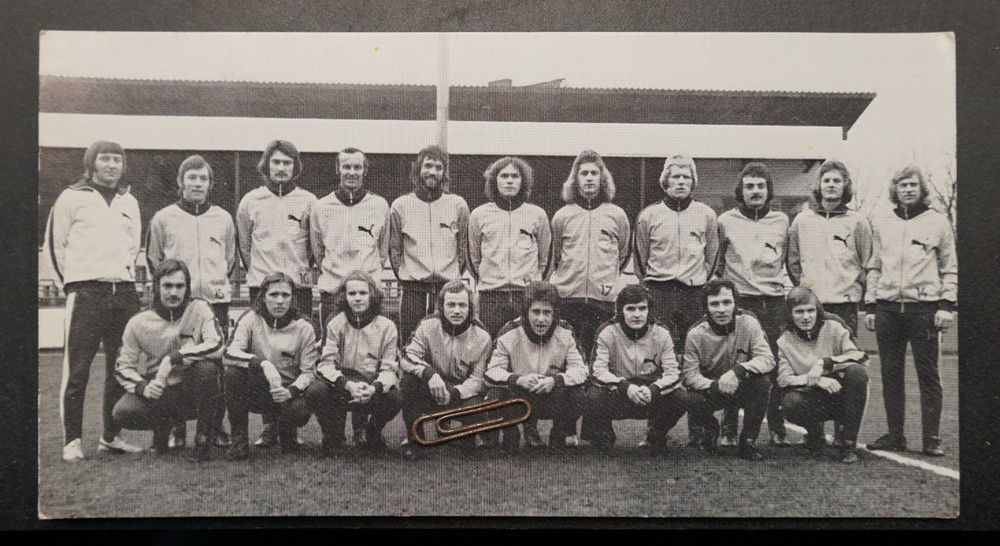 Photo portrait team picture football VfB Oldenburg 1974 advertising amateur Oberlig