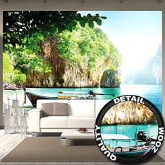 Wall Poster Mural Decor «Fishing Boat in a Bay» Art Decoration 55 x 39.4 inches