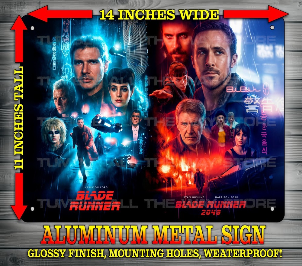 Blade Runner 1982 and 2049 Harrison Ford SciFi Metal Sign Wall Art 11″ x 14″