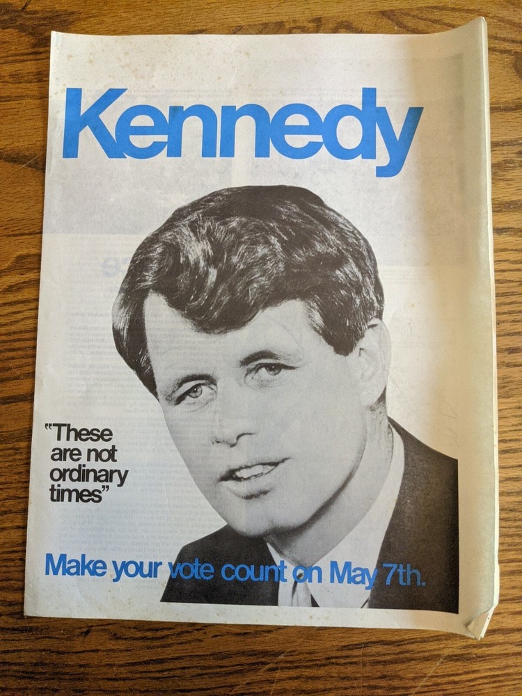 1968 RFK ROBERT BOBBY KENNEDY POSTER PAMPHLET INDIANA MEY 7TH RARE VTG