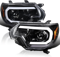 Jet Black LED Light Bar Projector Headlights Compatible with 2012-2015 Toyota Ta